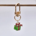 Christmas gift box keychain with green enamel charm and golden lobster clasp for bags - Green Box With Red Bow Gift Style (3)