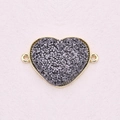 DIY heart connector charm with golden frame and dark grey stone inlay for jewelry - Heart