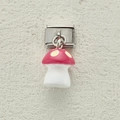 Italian charm link featuring a red and white resin mushroom on stainless steel base - Pink Spotted Mushroom (14)