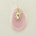 Golden sea turtle pendant with white pearl on frosted pink teardrop gemstone - Golden Pearl Turtle (7)