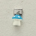 Italian modular charm featuring a blue mushroom pendant on a stainless steel link - Blue Spotted Mushroom (15)