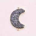 Golden crescent moon connector with dark grey druzy crystal inlay for jewelry making - Moon