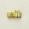 Charm modulare italiano dorato con trifoglio verde e orsetto a scacchi elegante - Foglia Verde e Orso Verde