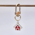 Golden Christmas house keychain with red and white resin charms and crystal accents - Red House With White Roof Style (5)