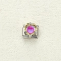Maillon de charme italien avec perle de cristal violet et bordure dorée en acier - Gemme Rose Violette Dentelle Dorée (10)