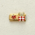 Maglia per bracciale italiano in oro con foglia d'acero rossa e orsetto a scacchi - Foglia d'Acero e Orso Rosso