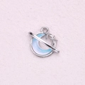 Elegant silver crescent moon pendant with light blue pearlescent inlay and star charm - Moon Star Planet Style (1)