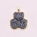 Golden bear pendant with dark grey druzy crystal inlay for elegant jewelry making - Bear