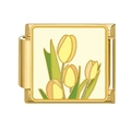 Italian charm link in gold finish featuring elegant yellow tulip flower design - Off-White Base Yellow Tulip (5)