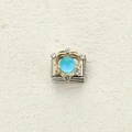 Maillon de bracelet italien en acier avec cœur doré et pierre précieuse turquoise - Gemme Bleu Cyan Cadre Doré (11)