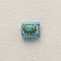 Italian charm link featuring a turquoise stone and golden vintage floral setting - Oval Turquoise Gold Lace (1)