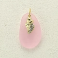 Golden shell pendant with pink frosted stone and inset crystals in a coastal style - Textured Shell Rhinestone (10)