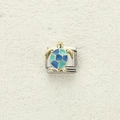 Maillon de bracelet italien avec tortue en émail bleu et doré sur base en acier inoxydable - Tortue en Émail Bleu et Vert (12)