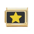 Italienisches Modul-Charm aus goldenem Edelstahl mit schwarzem und gelbem Stern-Design - Schwarzer Hintergrund Gelber Stern Stil