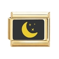 Goldenes italienisches Modul-Charm aus Edelstahl mit Mond- und Sternen-Nachtmotiv - Schwarzer Nachthimmel Mond Sterne Stil