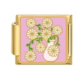 Gold stainless steel DIY modular link with white daisy in pink vase enamel design - Pink Purple Base Daisy Vase (11)