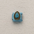 Italian charm link with light blue stainless steel and turquoise stone inlay - Teardrop Turquoise Vintage Frame (3)