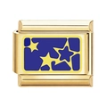 Italienisches Modul-Armbandglied in Gold mit blauem Emaille-Hintergrund und Stern - Dunkelblauer Fünfzackiger Stern Stil