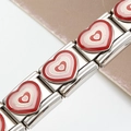 Bracelet italien en acier inoxydable avec breloques en forme de cœur en émail - Style Cœur Superposé