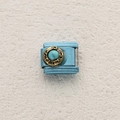 Italian modular charm link in sky blue with turquoise stone in a gold frame - Round Turquoise Gold Round Frame (4)