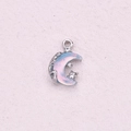 Blue and pink moon crescent pendant with rhinestones in silver alloy setting - Iridescent Rhinestone Moon Style (5)