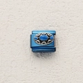 Italienischer Modul-Link in Blau mit silbernem Oval und blauen Steinen besetzt - Blau Drei Steine Ovales Relief (1)