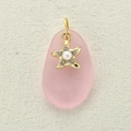 Pink frosted sea glass teardrop pendant with gold star and pearl accent detail - Star Pearl Rhinestone (13)