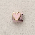 Italian charm with light pink matte finish and gold-rimmed heart for DIY bracelet - Simple Pink Heart (ZT-MK-287-3)