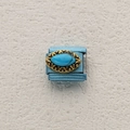 Blue Italian charm link with golden vintage frame and sky blue stone inlay - Oval Vintage Frame Sky Blue Stone (5)