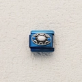 Italienisches Modul-Charm aus dunkelblauem Edelstahl mit weißem Stein und blauen Perlen - Silberrahmen Weißer Stein (2)
