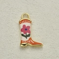 Vintage boot-shaped enamel pendant featuring a pink floral pattern and gold-tone finish - Pink Floral Pattern (2)