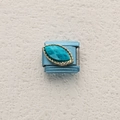 Italian charm link in blue enamel with marquise turquoise stone and golden wave border - Marquise Blue Textured Stone (6)