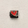 Italian style black steel bracelet charm with red enamel heart and zircon detail - Enamel Gold Border Heart Diamond Style (6)