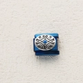 Italienisches Charm-Glied aus blauem Edelstahl mit geprägter silberner Ovalplatte - Bohemian Ovales Relief (3)