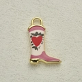 Pink and white cowboy boot charm with a red heart for DIY jewelry making - Heart Pattern (3)