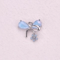 Elegant silver bow pendant with light blue faceted gemstones and small floral accent - Gemstone Bow Flower Style (7)