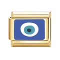 Charm modulare italiano dorato con motivo a smalto malocchio blu per gioielli - Stile Occhio del Diavolo Blu