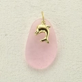 Pink sea glass pendant with golden dolphin alloy charm on a stone background - Golden Dolphin Style (15)