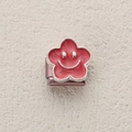 Italienisches Modul-Charm mit roter Emaille-Blume und silbernem Smiley-Gesicht - Rote Glückliche Gesichtsblume (ZT-MK-287-5)