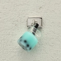 Italian charm featuring a blue bubble tea resin pendant with stainless steel modular link - Light Blue Boba Tea (24)