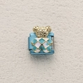 Light blue stainless steel charm link featuring a textured golden bear with enamel pattern - Diamond Pattern Bear Style (7)