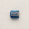 Italienisches Charm-Glied mit tiefblauer Beschichtung und silbernem Muster - Silbernes Geometrisches Totem (4)