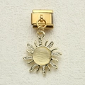 Italienischer Modul-Charm mit goldener Sonne und eingelegtem Katzenauge-Edelstein - Goldener Sonnenanhänger (1)
