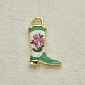 Vintage boot pendant with green floral enamel patterns for DIY jewelry making - Green with Pink Floral (4)