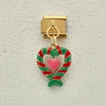 Italienischer Armband-Charm aus Gold mit Herzanhänger und rot-grünem Emaille-Muster - Rot Grünes Herz (2)
