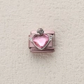 Rosa Herzkristall mit silbernen Flügeln auf Edelstahlmodul für italienische Armbänder - Herz mit Flügeln Strass (ZT-MK-287-6)