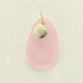 Pink frosted stone beach pendant with a gold shell charm and metal ring detail - Golden Shell Tag (16)