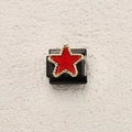 Italian charm link featuring a red star with golden border on a black base module - Red Gold Five-Pointed Star Style (8)