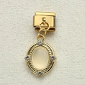 Italienisches Armband-Modul mit Goldrahmen, Katzenaugenstein und Kristallakzenten - Ovaler Weißer Stein Stil (2)