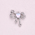 Silver bow pendant with pink heart stone and dangling cross star elements - Heart Gemstone Bow Style (9)